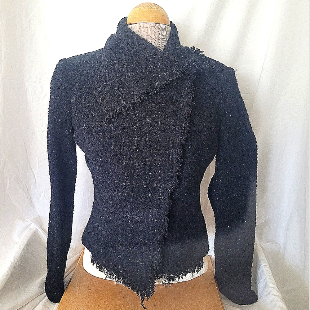 Express wool blend black blazer jacket with fringe size S